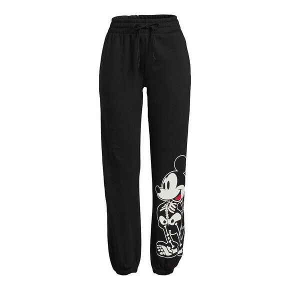 DISNEY Mickey Mouse Skeleton Joggers Juniors Sz XSmall (1) Black Sweat Pants NWT - Picture 1 of 11